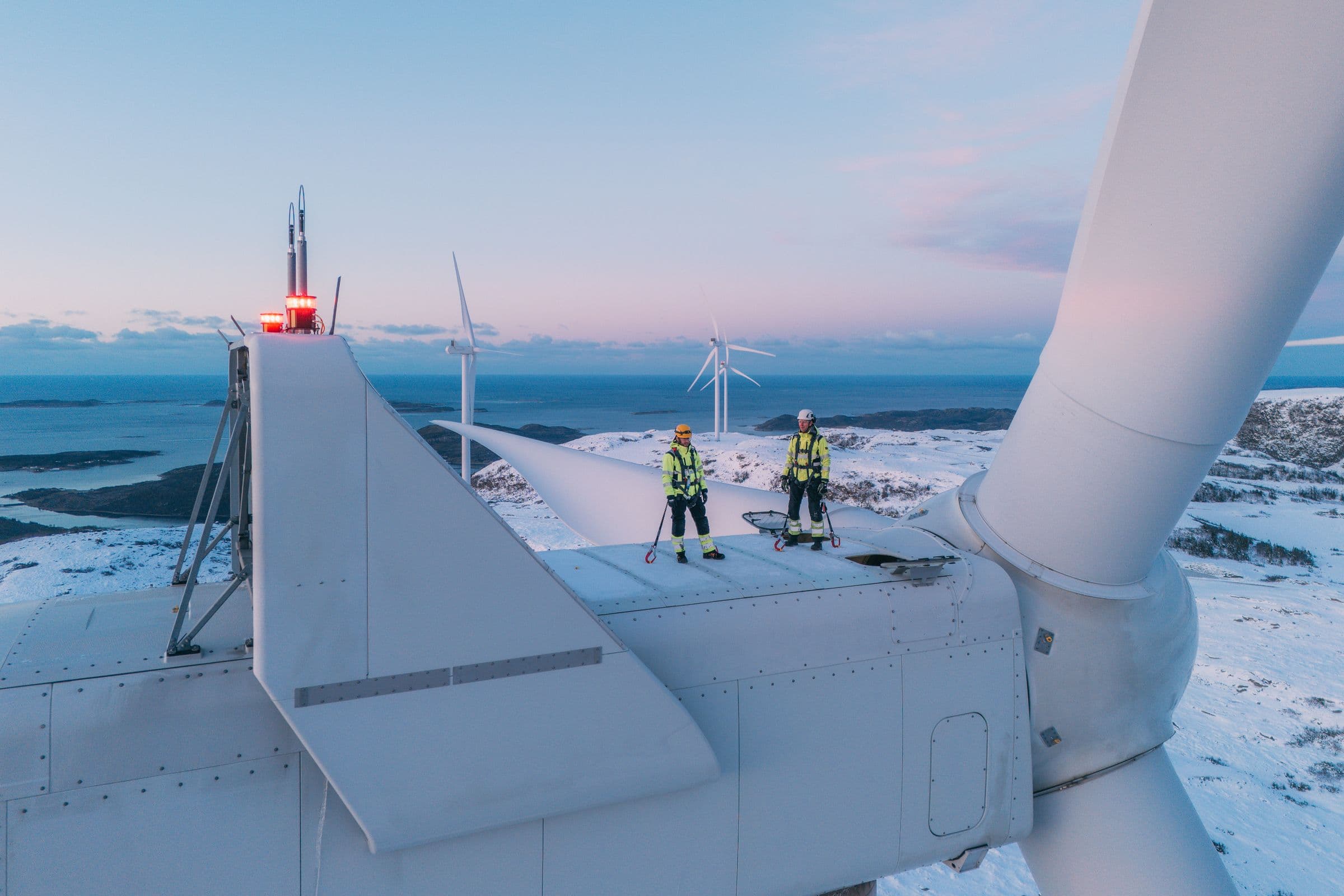 Wind turbine technicians at Roan wind farm.